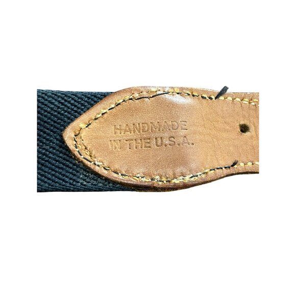 Vintage Jos A Bank Navy Leather Canvas Belt 38 Inch Brass Buckle Croc Embossing - Picture 5 of 9